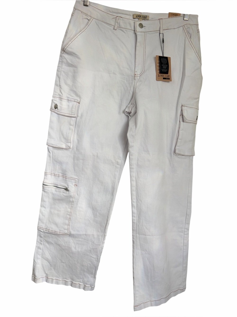 Love Cult denim low rise wide leg cargo Jean NWT large
